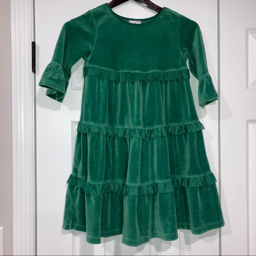 Hanna Andersson Green Velvet Frill Holiday Soft Dress Size 120 or 6